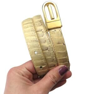 1980s Vintage Cream Snakeskin Belt with Gold Buckle